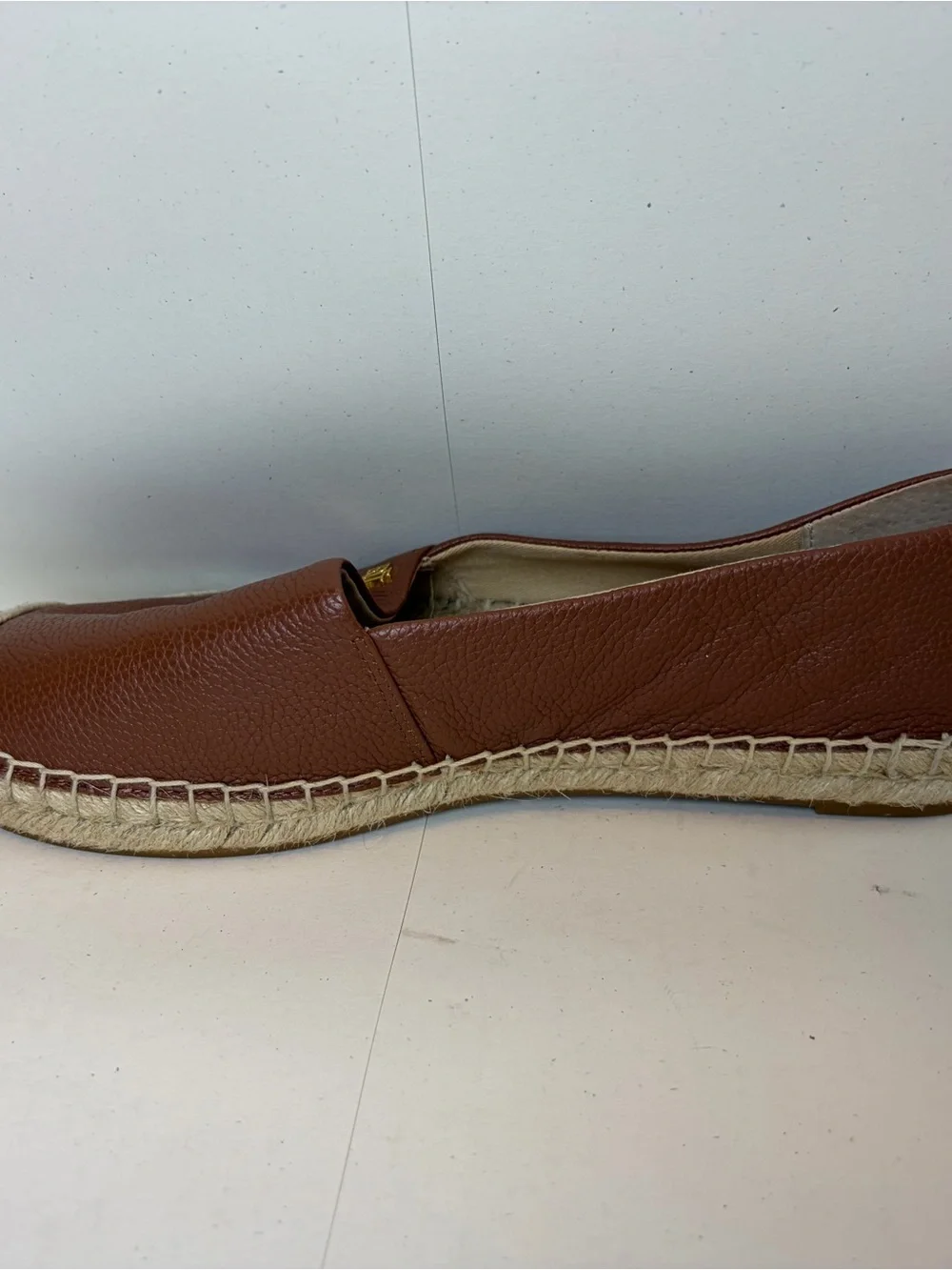 New Lauren Ralph Lauren Brown Pebbled Leather Espadrille Flats size 8